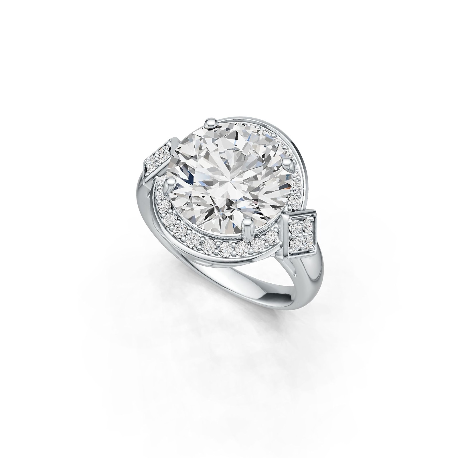 Sterling Silver Semi Mount Ring Setting Round RD 12X12mm Halo with White Topaz
