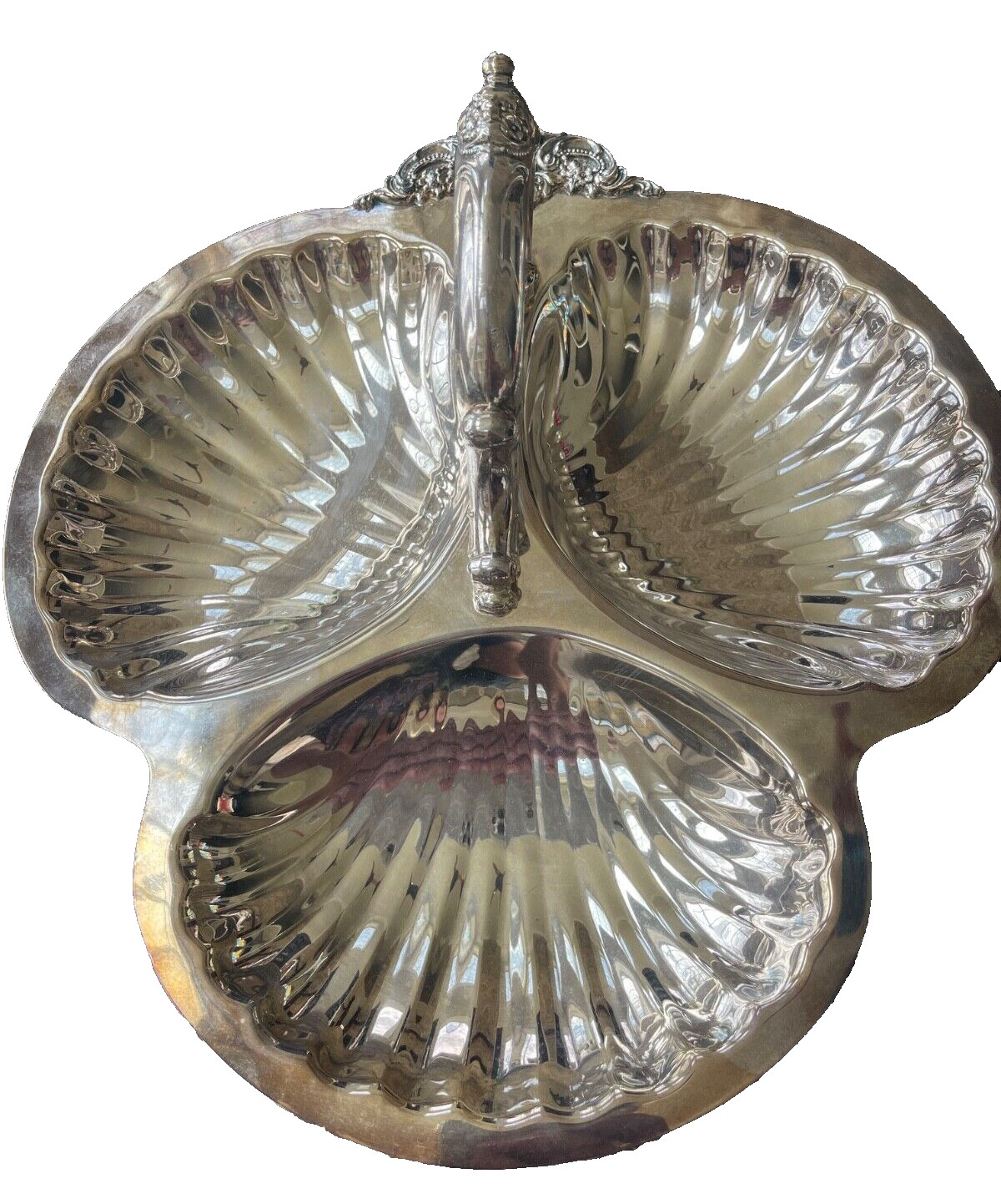 Wallace Baroque 3 Shell Handled Bon Bon Candy Relish Mint Tray Bowl Platter #220