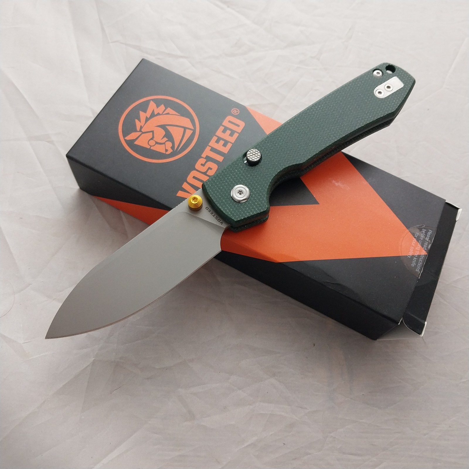 Vosteed Raccoon Top Linerlock Green Micarta Folding 14C28N Pocket Knife A2904