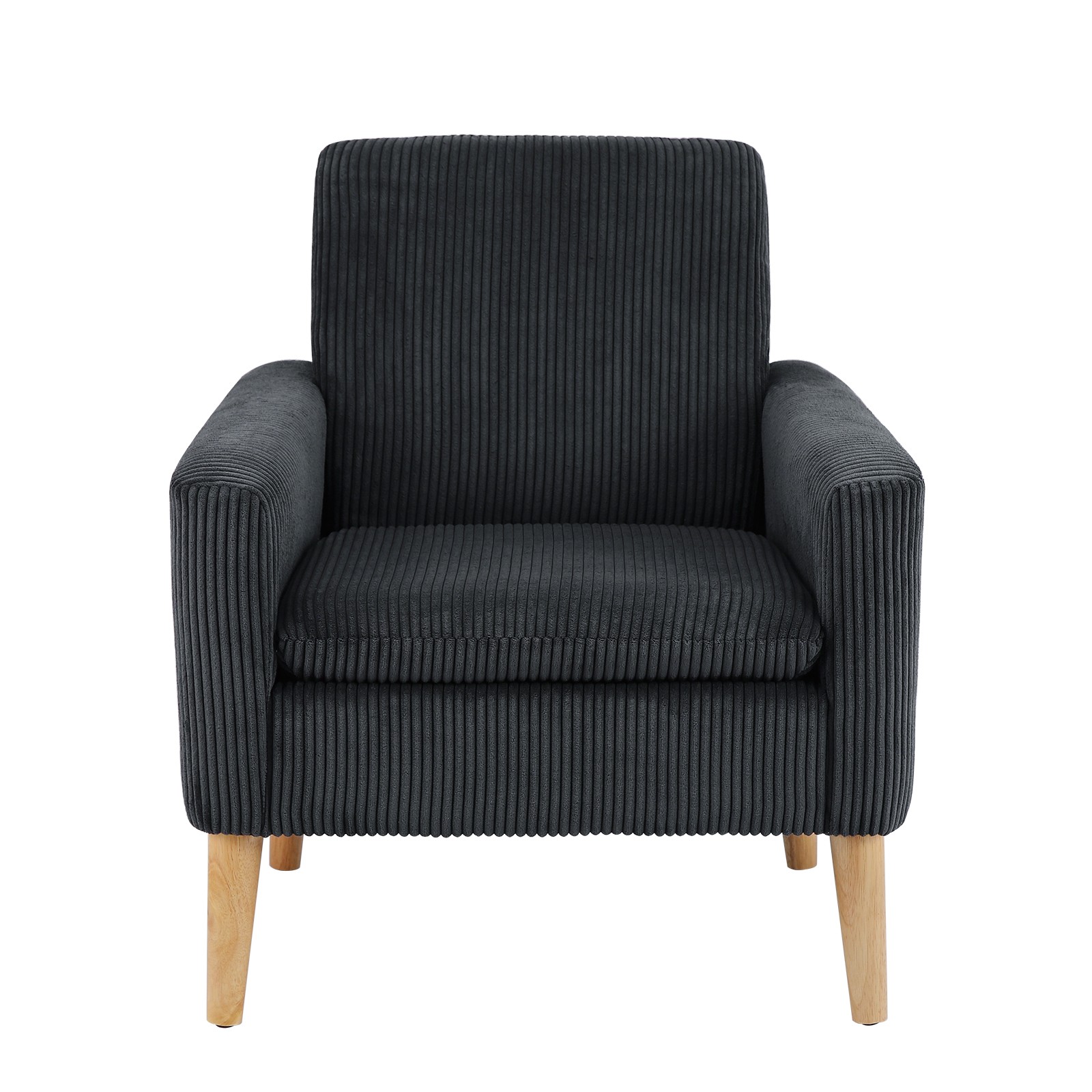 Corduroy Fabric Accent Chair Upholstered Comfy Single Sofa Wood Legs Black US