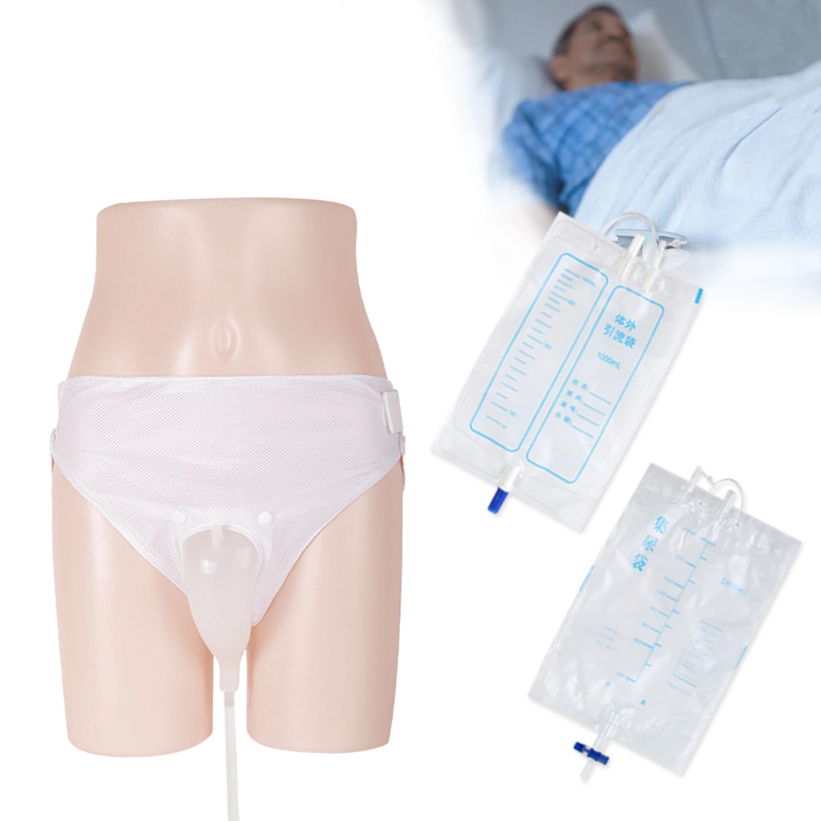 Men’s Wearable Urinal Collector Set, Urine Collection System with Condom Cath...