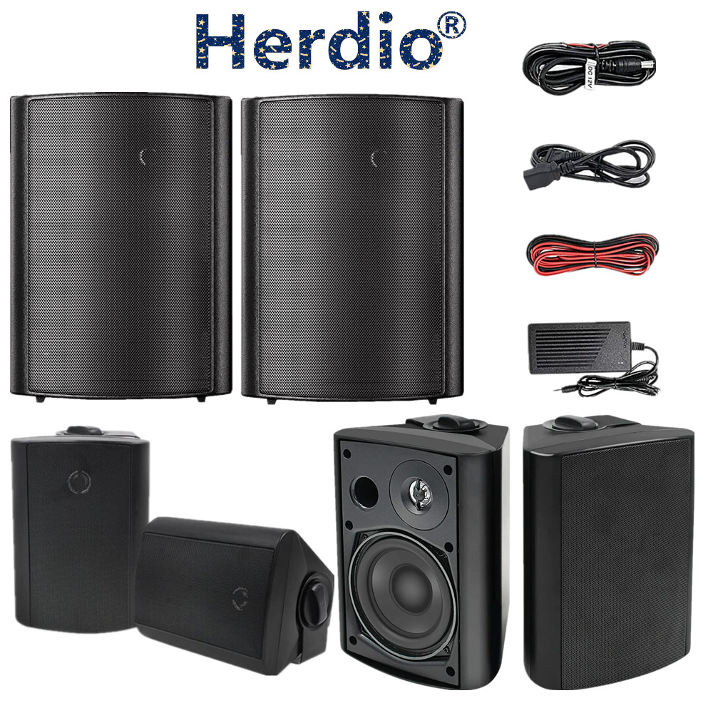 Herdio 2 Pack 6.5" Indoor Outdoor Bluetooth Speakers Loudspeaker for Deck Patio