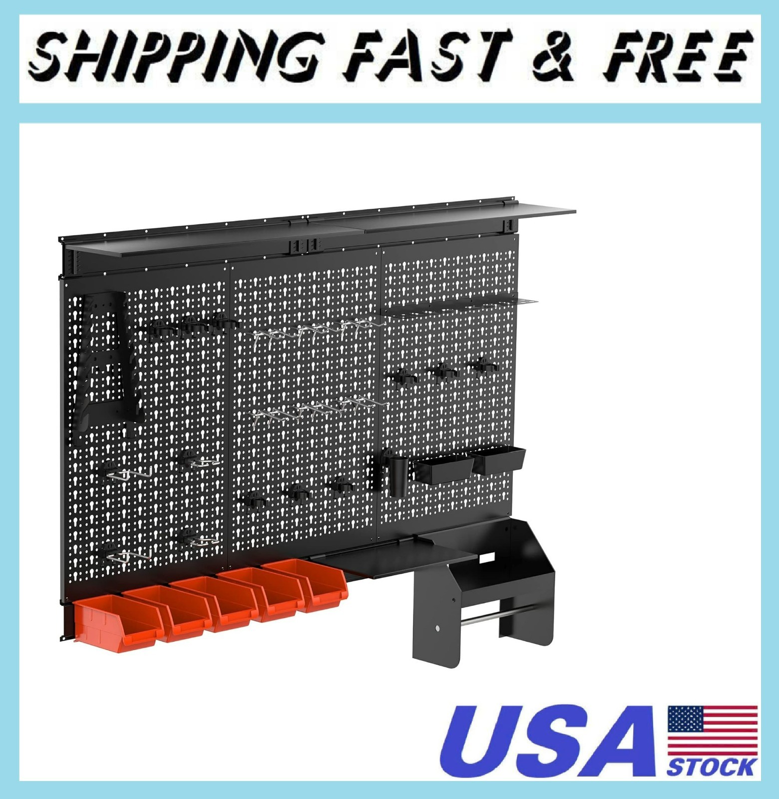 TORACK Metal Pegboard Wall Organizer 4ft Wide, Tool Storage Pegboard System