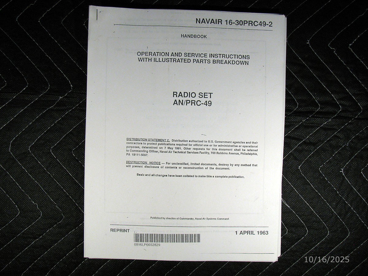 Military Radio Manual For Radio Set AN/PRC-49 - NAVAIR 16-30PRC49-2