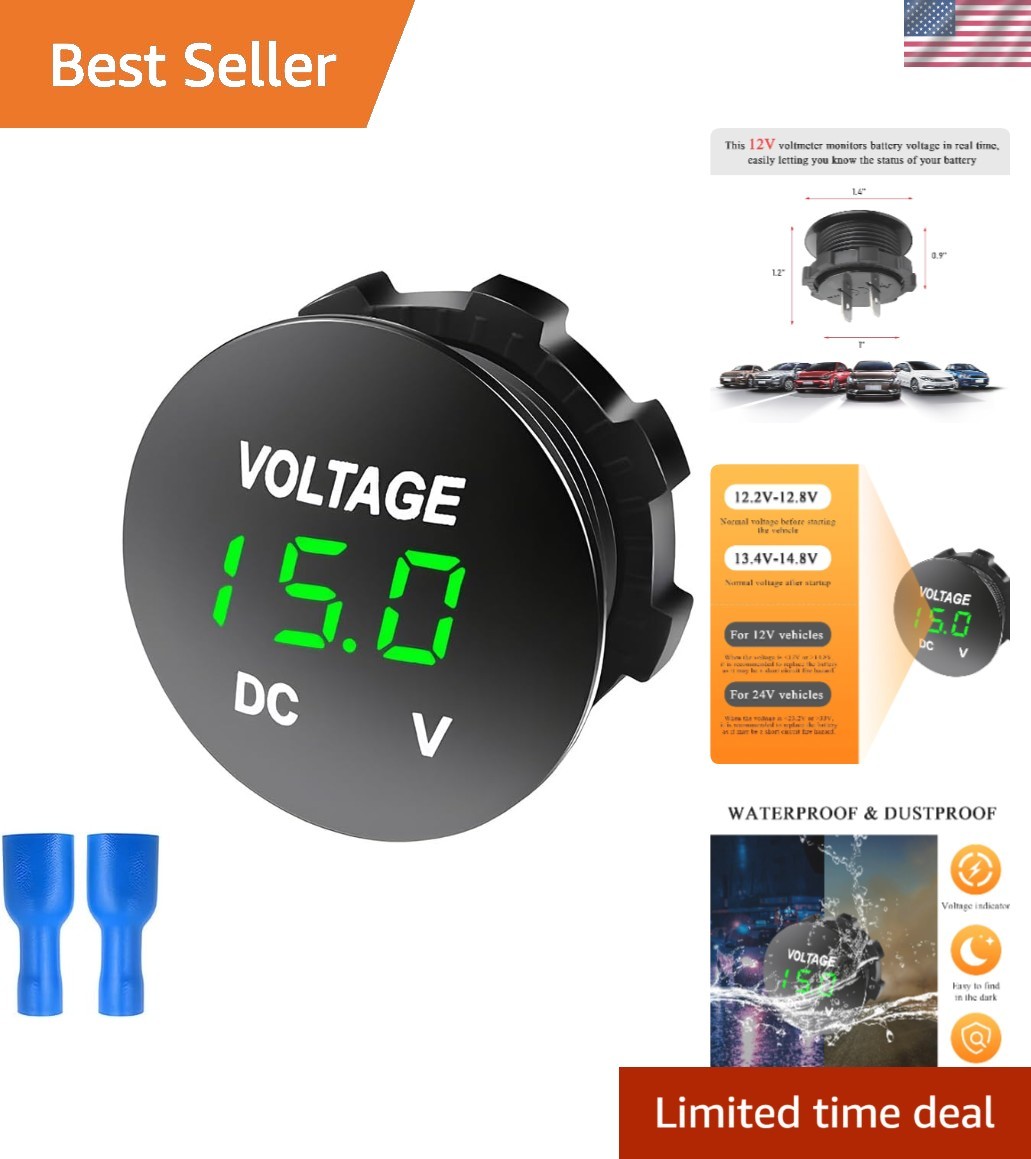 Mini Battery Monitor with LED Display - Reliable Voltage Gauge for Cars & Marine