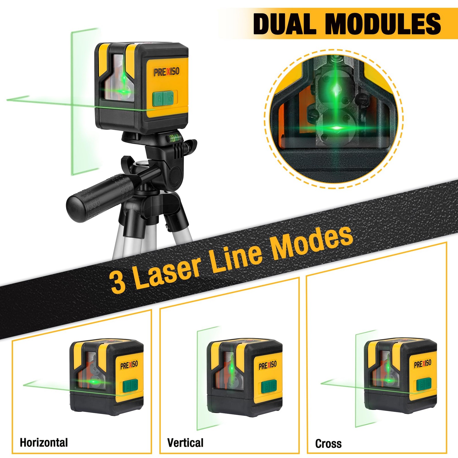 PREXISO Laser Level with Tripod, 100Ft Dual Modules Self Leveling Cross Clear