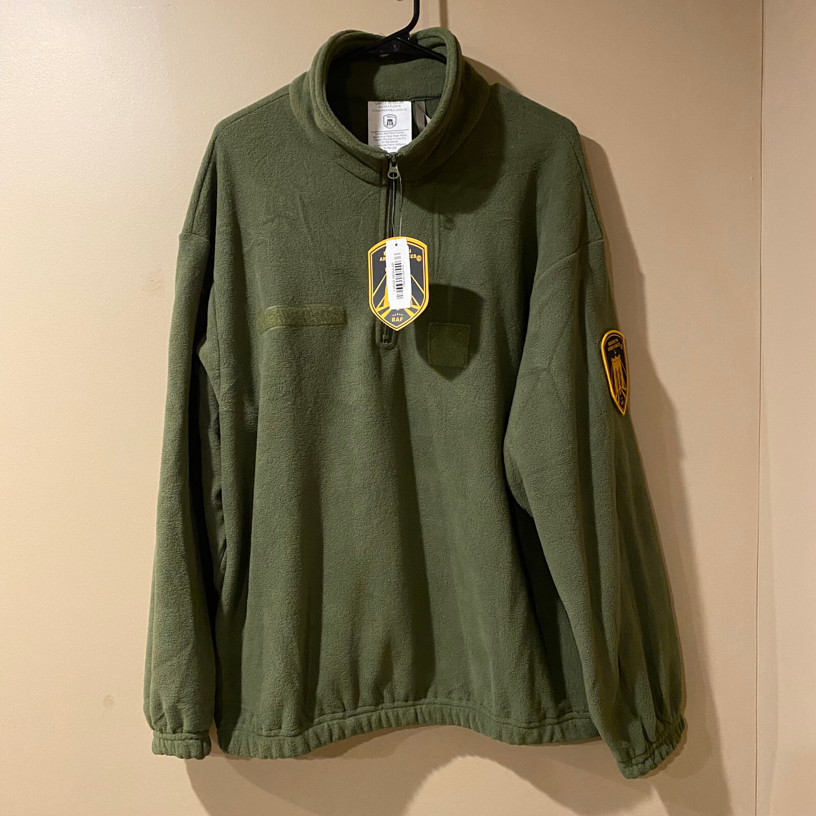 BAF Quarter Zip Fleece Pullover OD Green Name Rank Arm Loop Panels