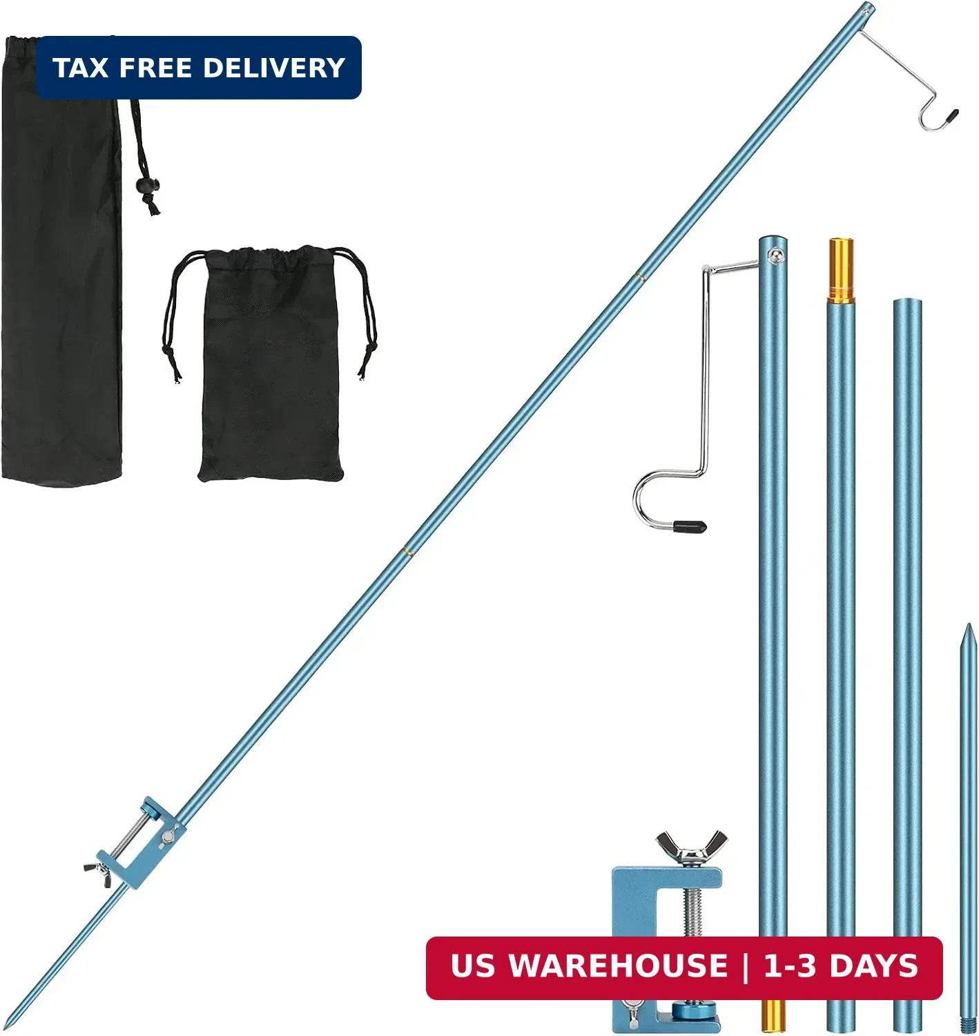 WIOR Camping Lantern Stand, 47 Inch Collapsible Aluminum Alloy Lamp Stand with S