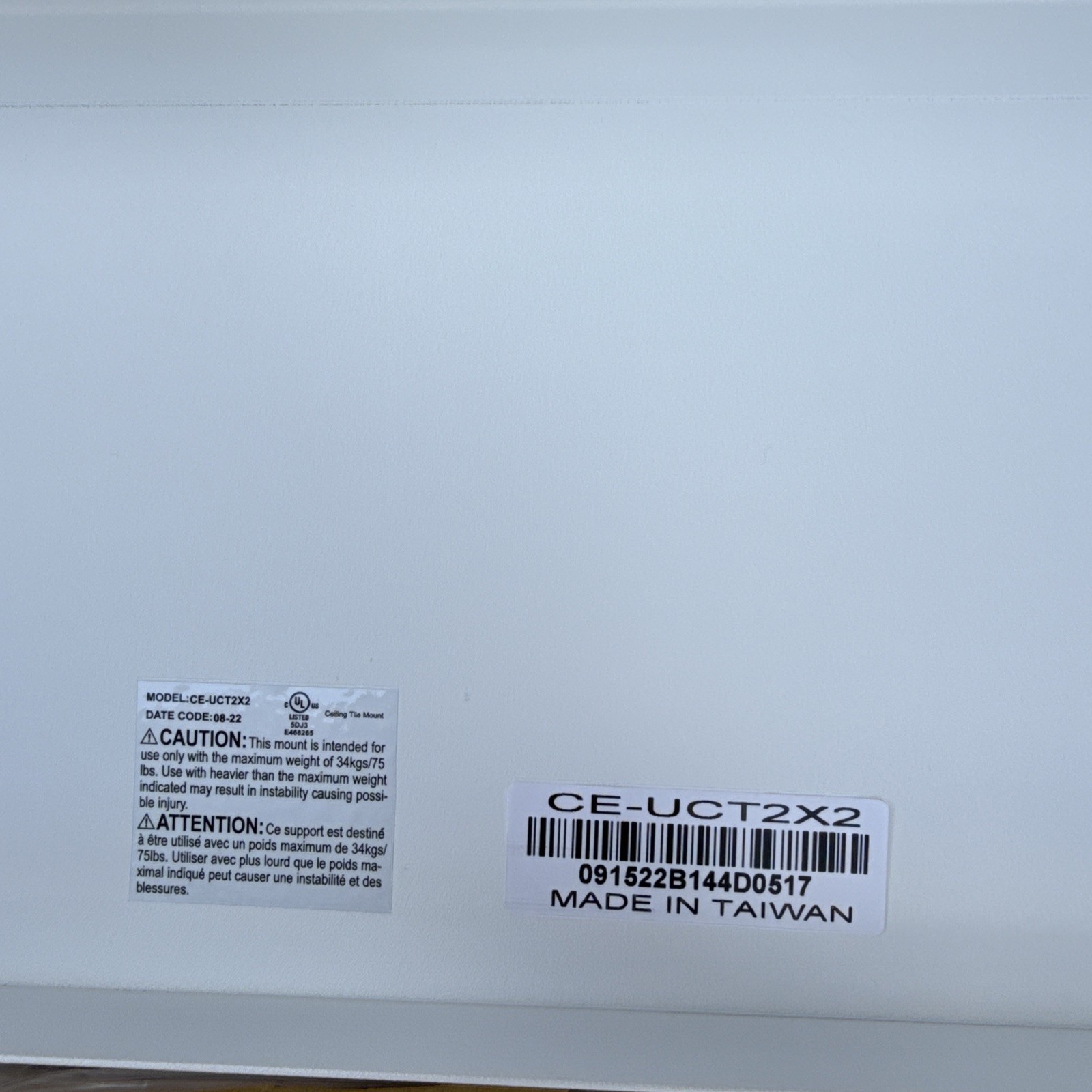 Clinton CE-UCT2X2 2x2 Universal Ceiling Mount Tile Bracket White UL NEW