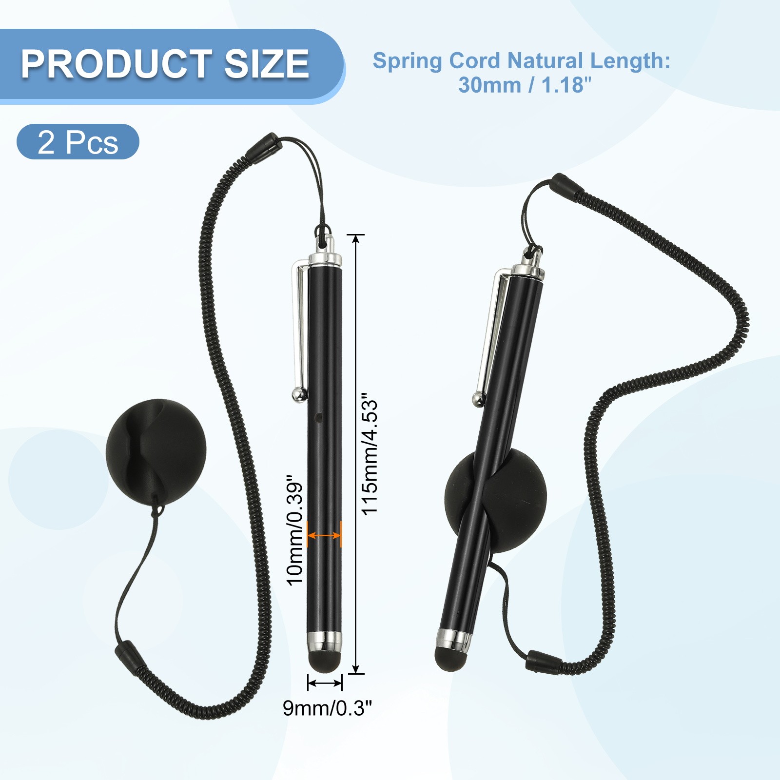 2 Pcs Screen Capacitive Pens with Spring Rope Fixing Dock Black