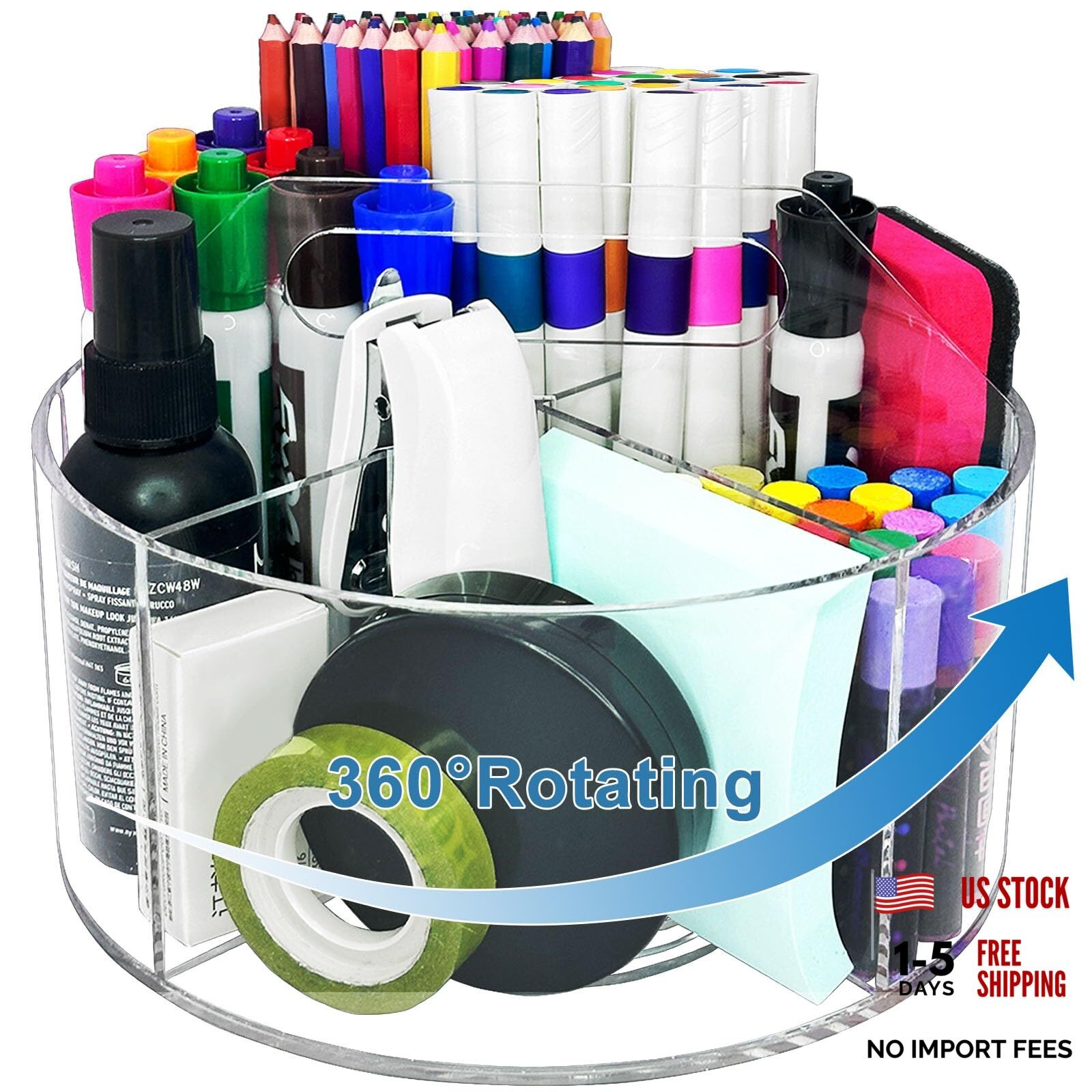 Acrylic Rotating Pen Holder for Desk, 360 Degree Pencil Holder Crayon Clear