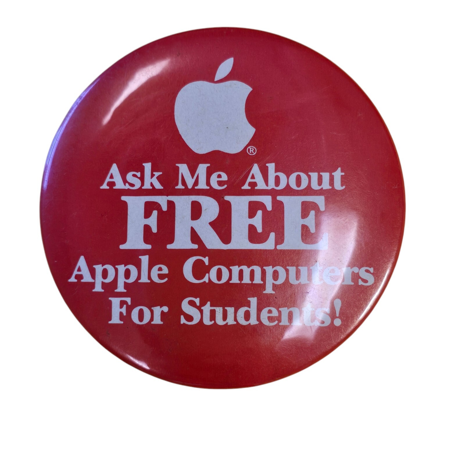 "Ask Me About Free Apple Computer For Students Pin Retro Vintage Pinback