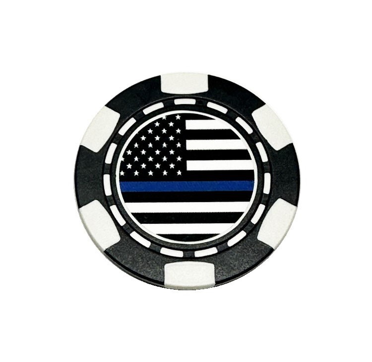 Thin Blue Line US Flag USA Police- Clay Poker Chip Golf Ball Marker Card Guard