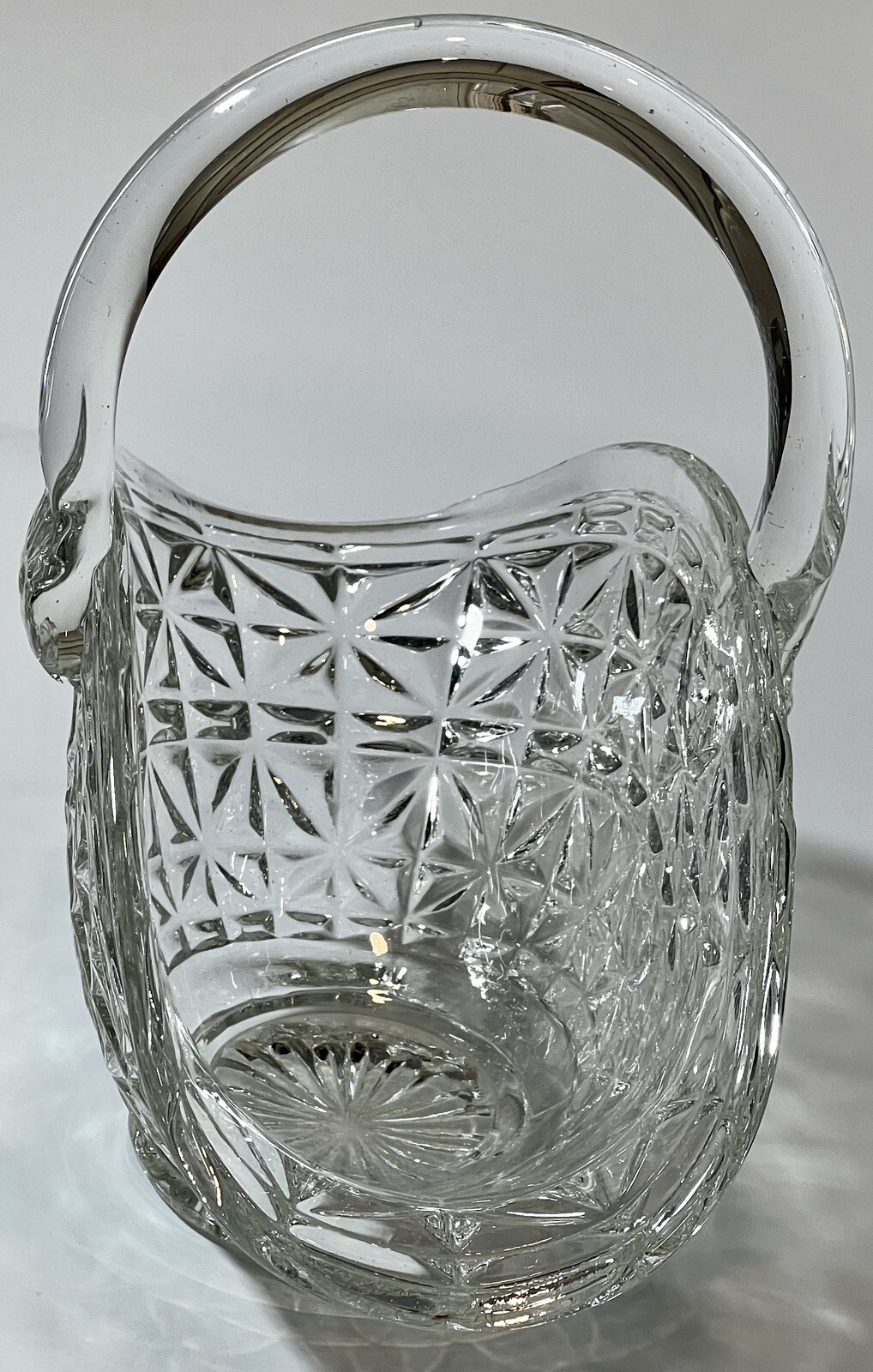 L.E. Smith Cut Glass Square Star Pattern Brides Basket Excellent Used Condition