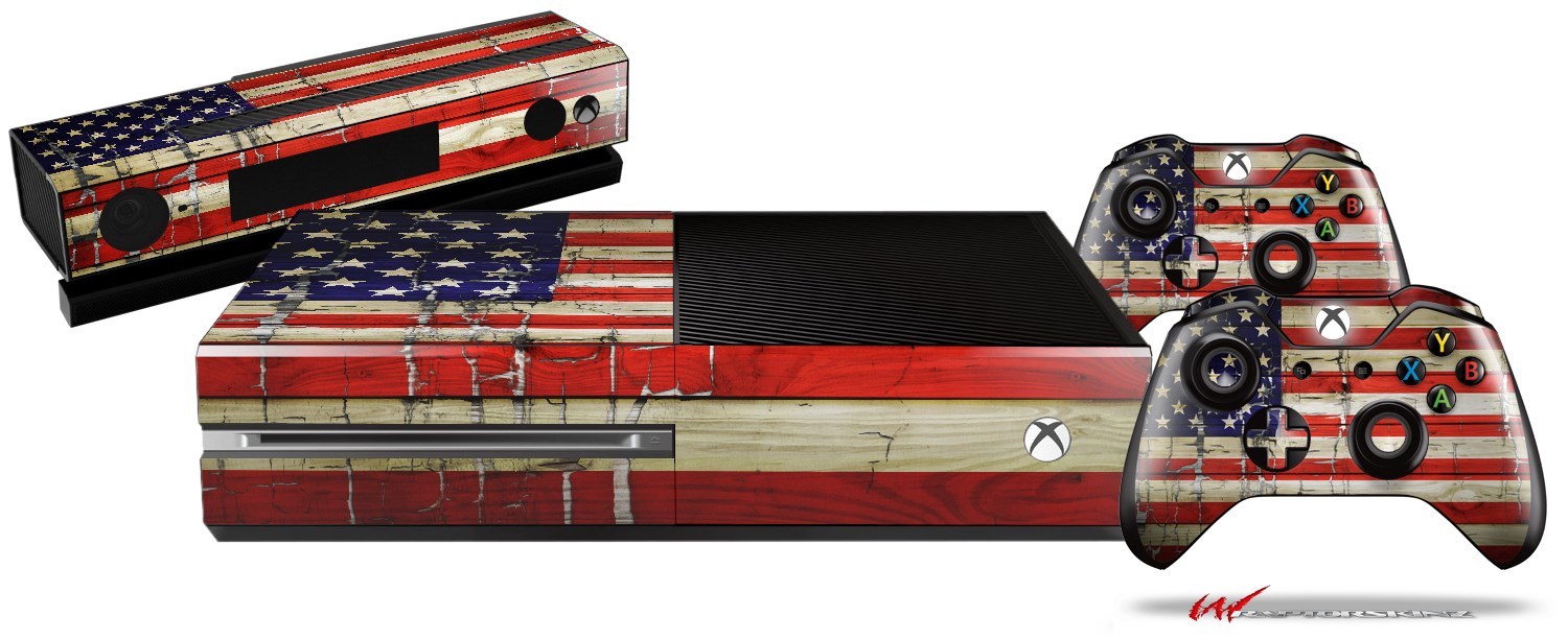 Painted Faded Cracked USA American Flag Skin fits XBOX One Console Controllers