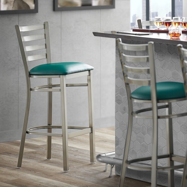 10 PACK Clear Coat Ladder Back Metal Restaurant Bar Stool With Green Vinyl Seat
