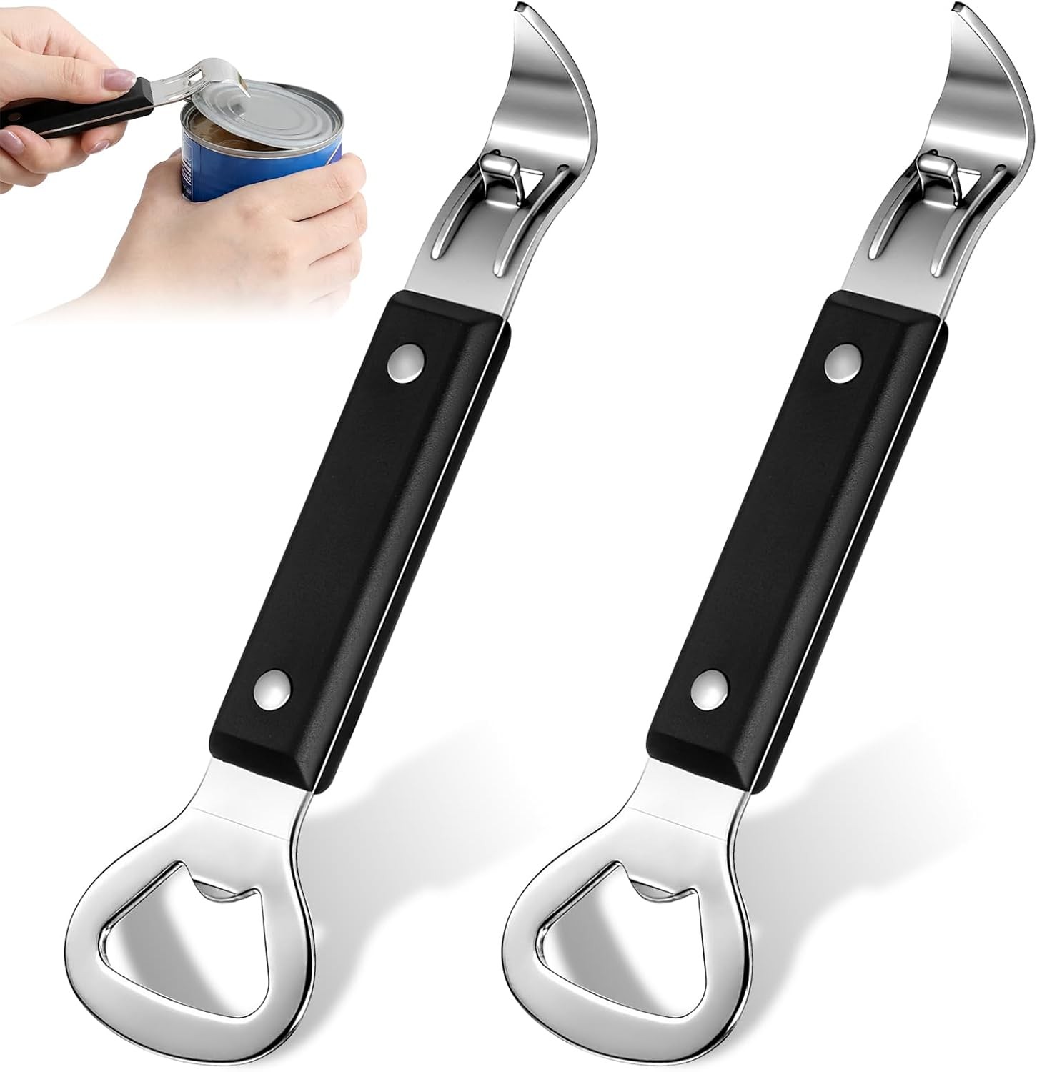 Dual Sided Stainless Steel Can and Bottle Opener Set with Non-Slip Handles