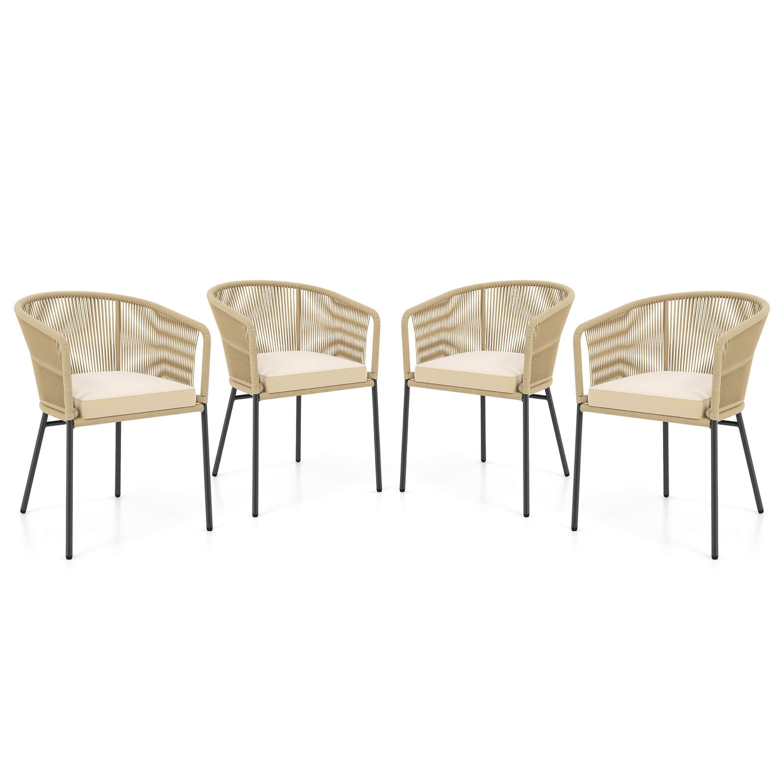 Patio Chairs Set of 4 Upholstered Accent Chairs w/ Curved Backrest Seat Cushion