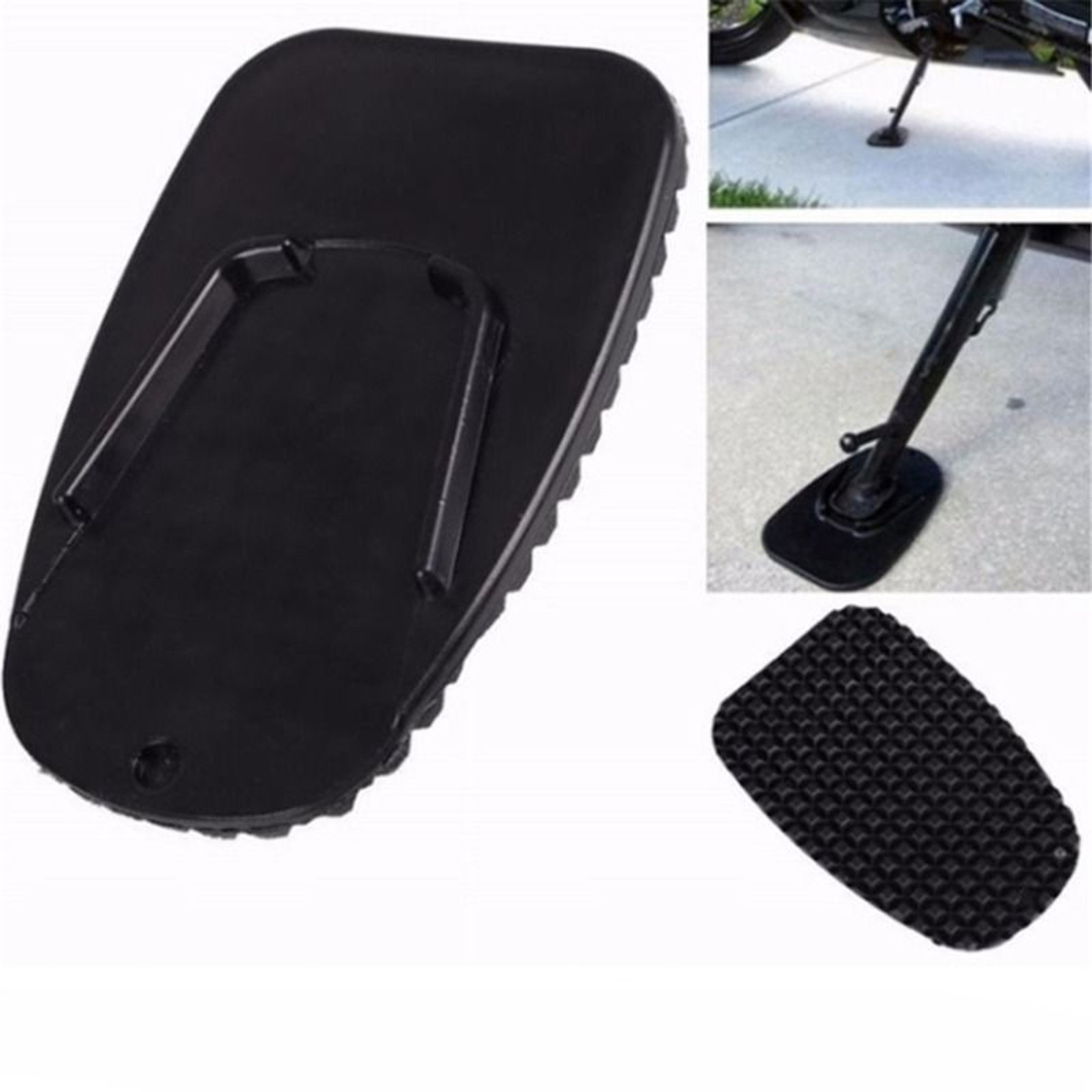 2Pcs Motorcycle Kickstand Pad Black Rugged Kick Stand Coaster Support Plate