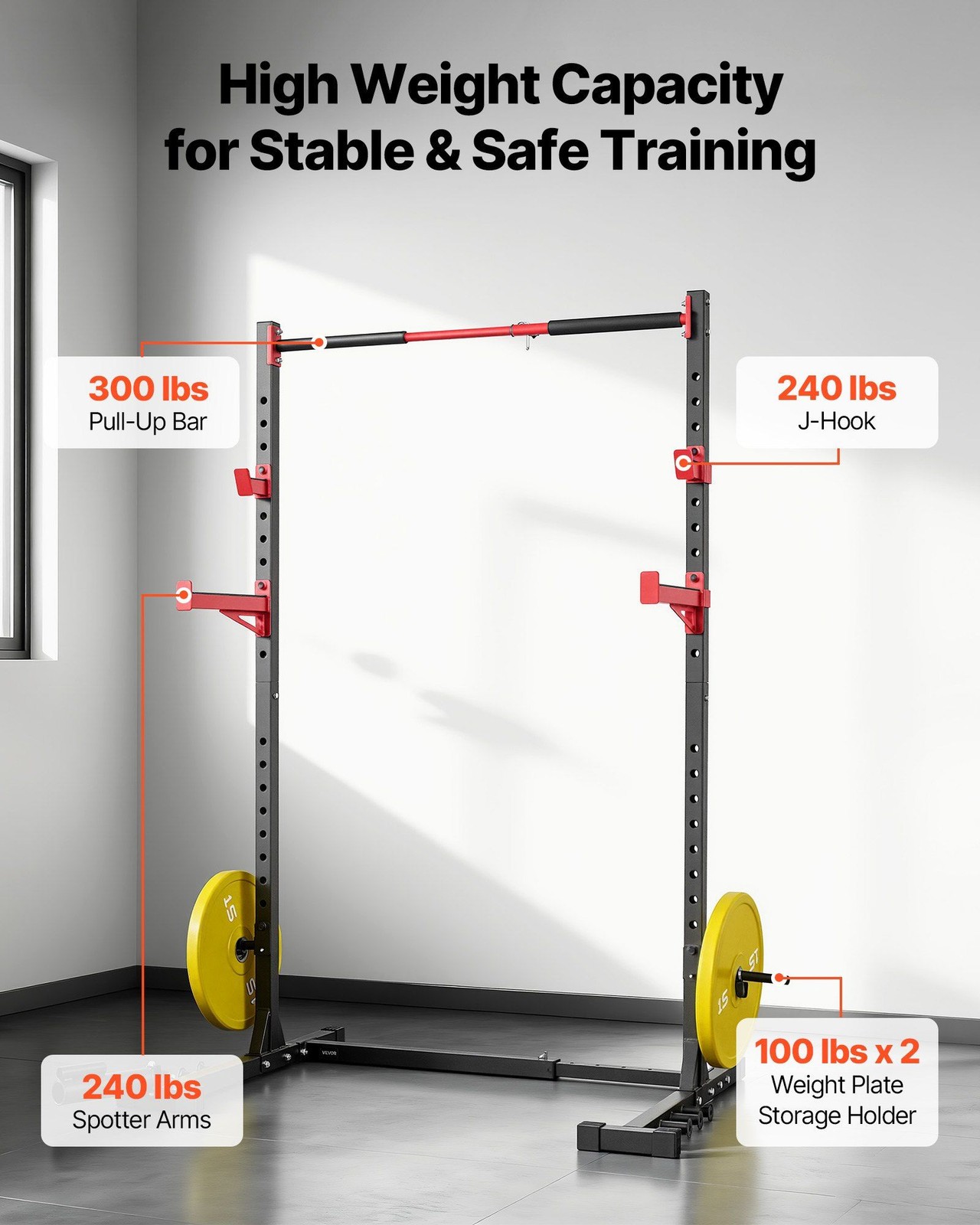 Carbon Steel Power Cage: 980lb Capacity, Width-Adjustable, 2"x2" Frame
