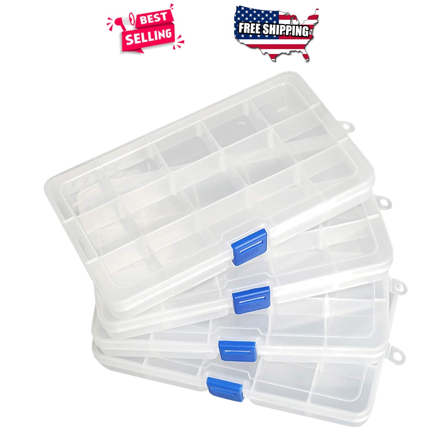 Bead Organizer Box 15 Grid Adjustable Dividers Plastic 4 Pack for Jewelry Crafts