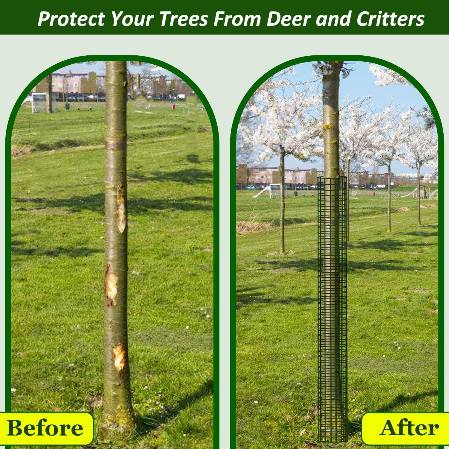 48" metal tree trunk protector, 8-Pack mesh tree guard set with Zip Ties, Stakes