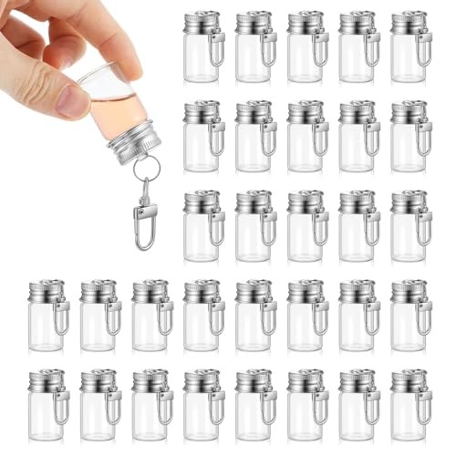 36 Pcs 7ml Small Glass Bottle Keychain - Bulk Mini Keychain with a Small Size