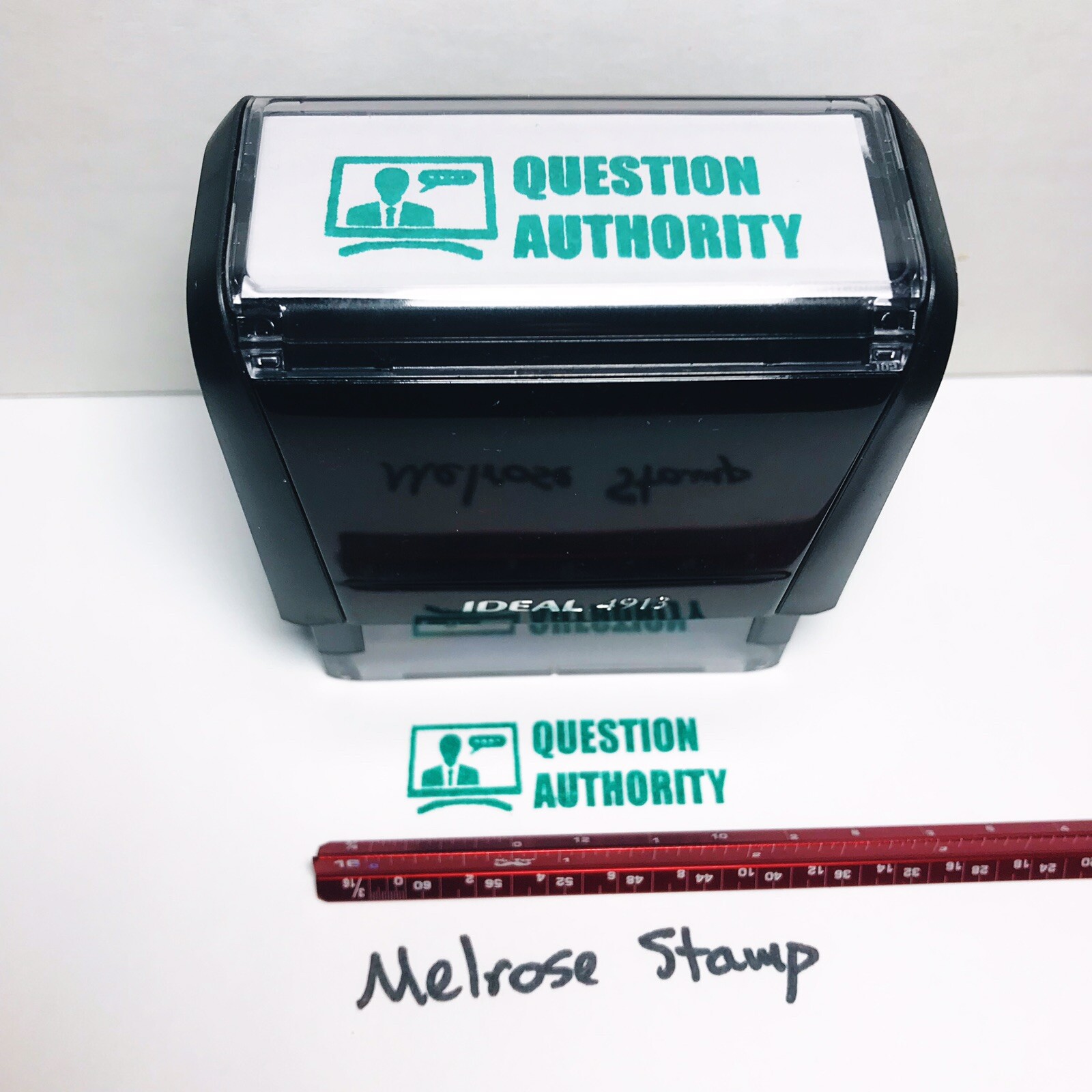 Question Authority Rubber Stamp Green Ink Self Inking Ideal 4913