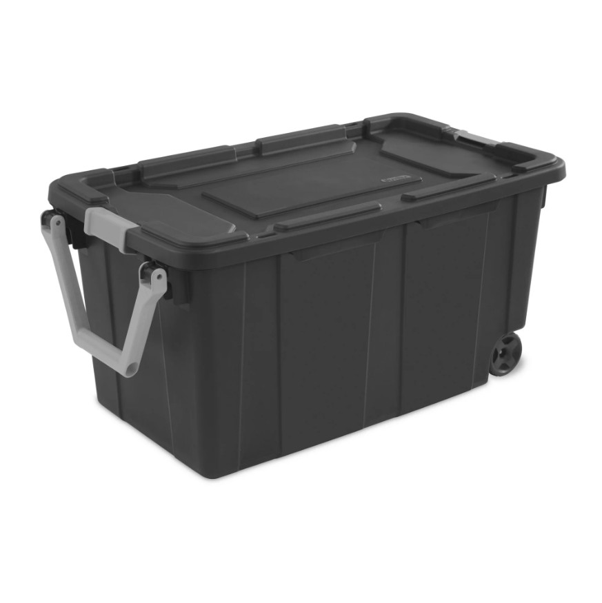 (2-Pack) 40 Gallon Plastic Storage Bin on Wheels with Locking Lid, Dark Gray