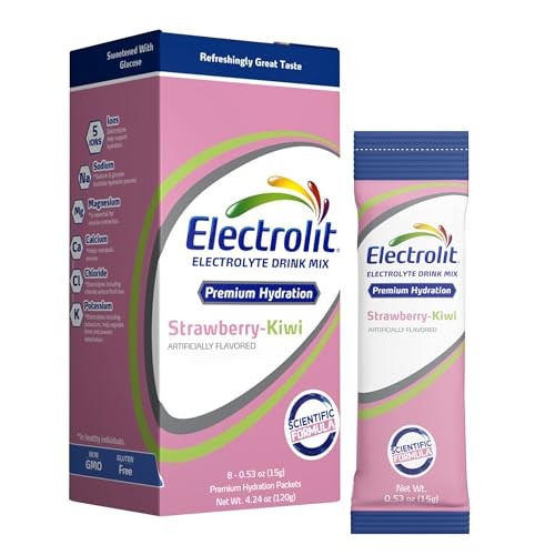 Electrolytes Powder Packets 8 Pack, Powdered Hydration Packets Strawberry Kiwi