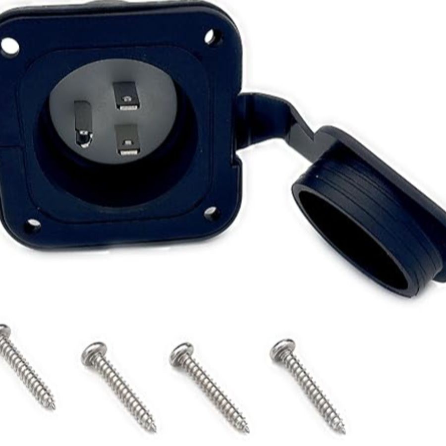 Shore Power Inlet Plug NEMA 5-15 with Waterproof Cover, 15A 125V Recessed Male O