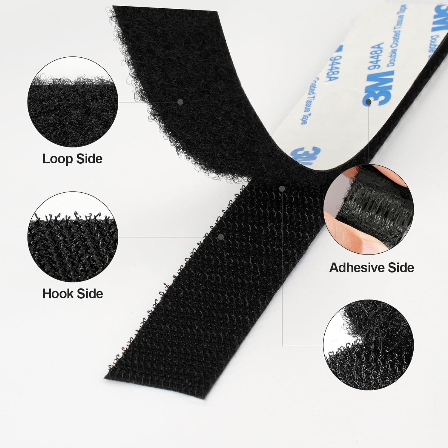 3M Hook and Loop Self Adhesive Tape 1" X 20Ft 9448A Sticky Back Interlocking Nyl