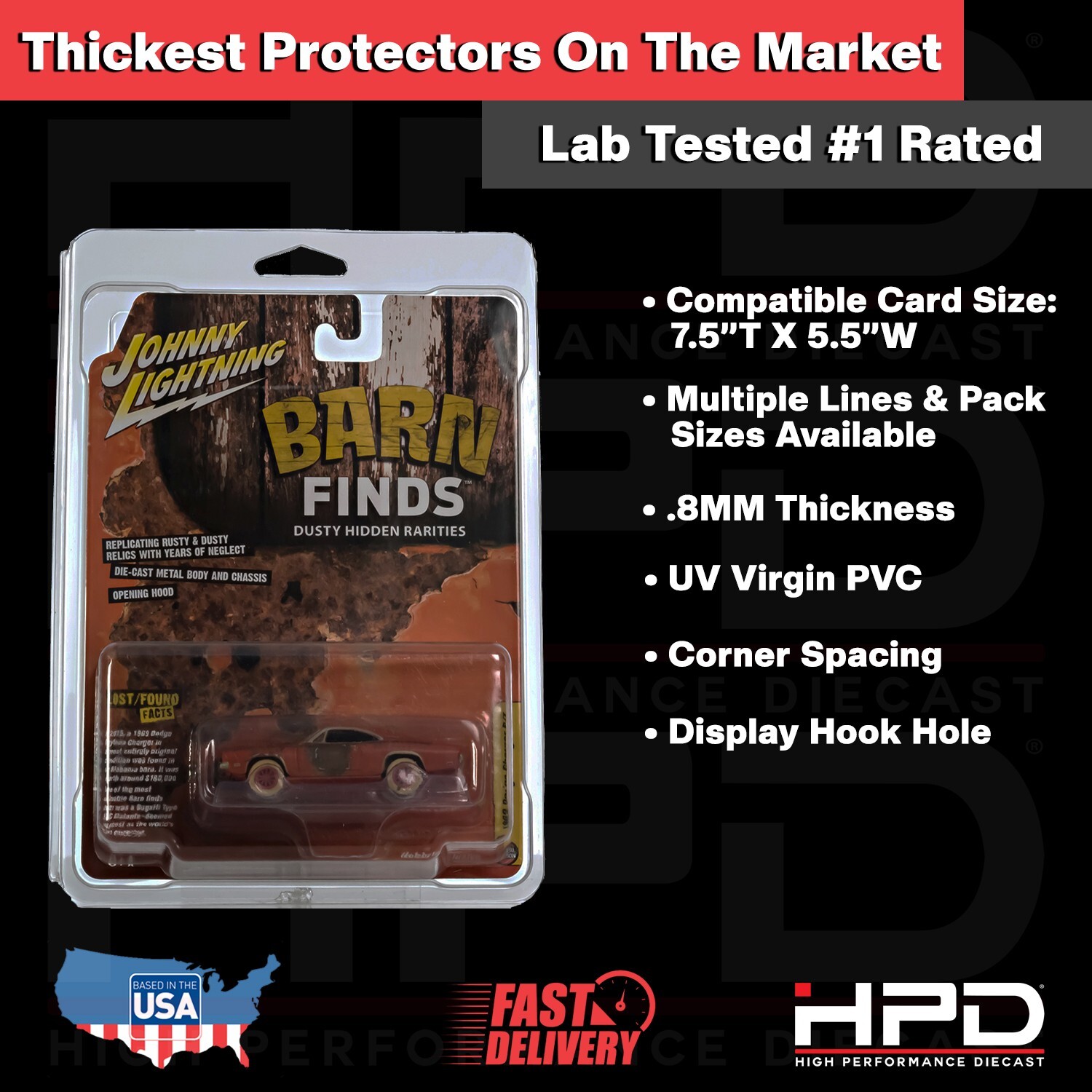 QTY 5 - HPD PROTECTOR CASE (JOHNNY LIGHTNING / AUTO WORLD) .8MM HEAVY DUTY