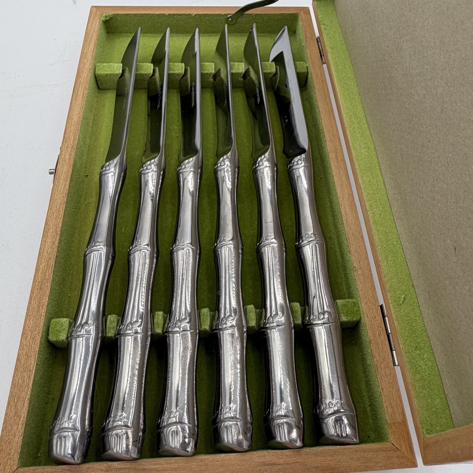 vintage bamboo-pattern stainless steel dinner knives Set Of 6 Japan In MCM Box