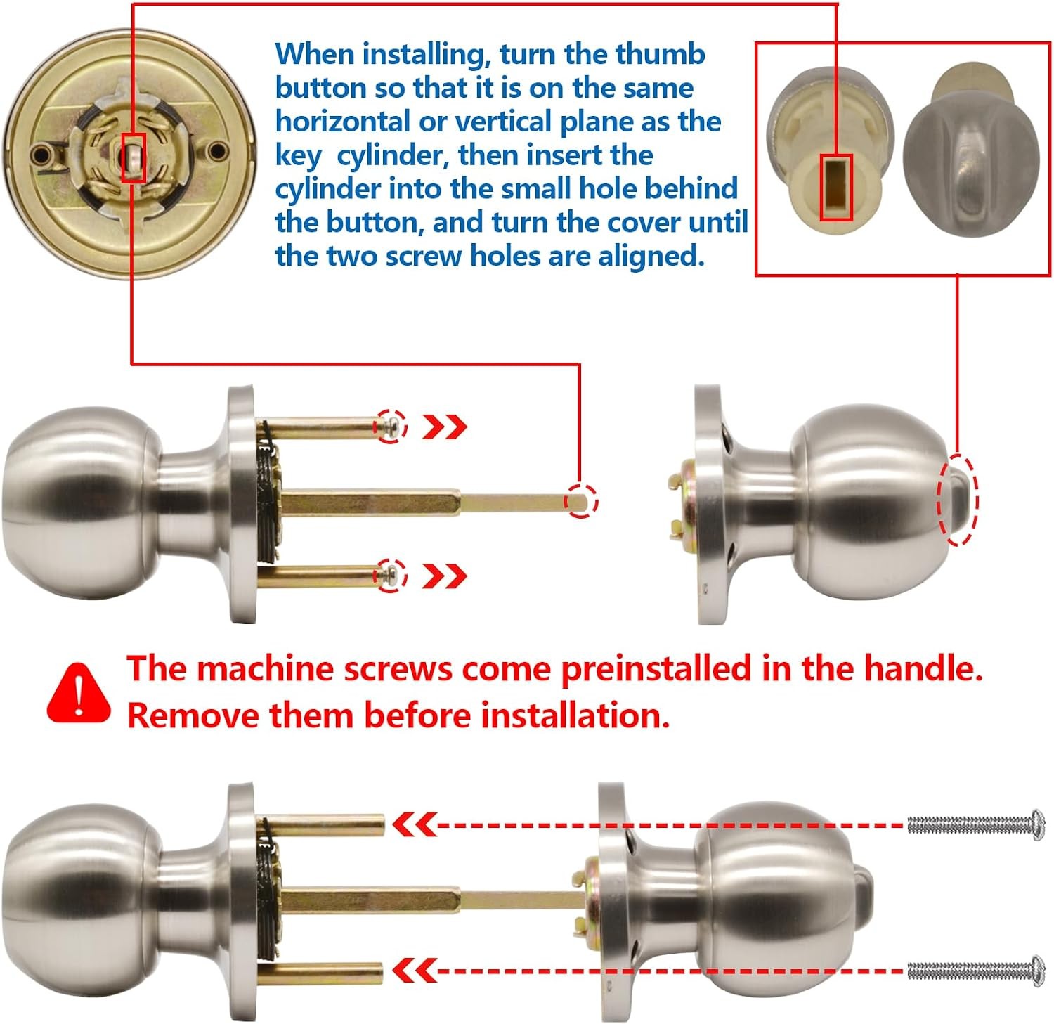 5" Backset Latch Keyed Entry Door Knob with Lock and Key, Standard Square Interf