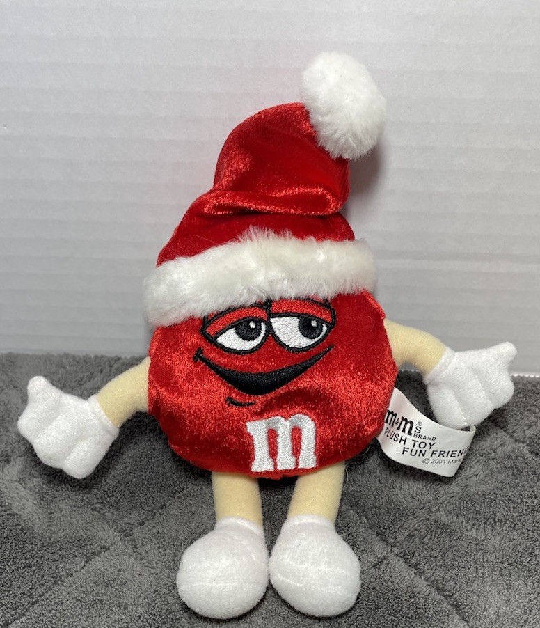 Vintage 2001 Red M&M’s Plush in Santa Hat Mars Inc. Toy Fun Friend Christmas