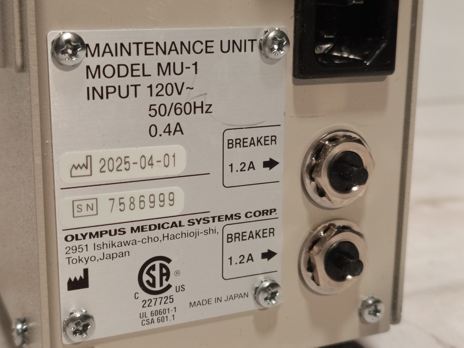 Olympus MU-1 Maintenance Unit Endoscopy Light Source Service Module 120V