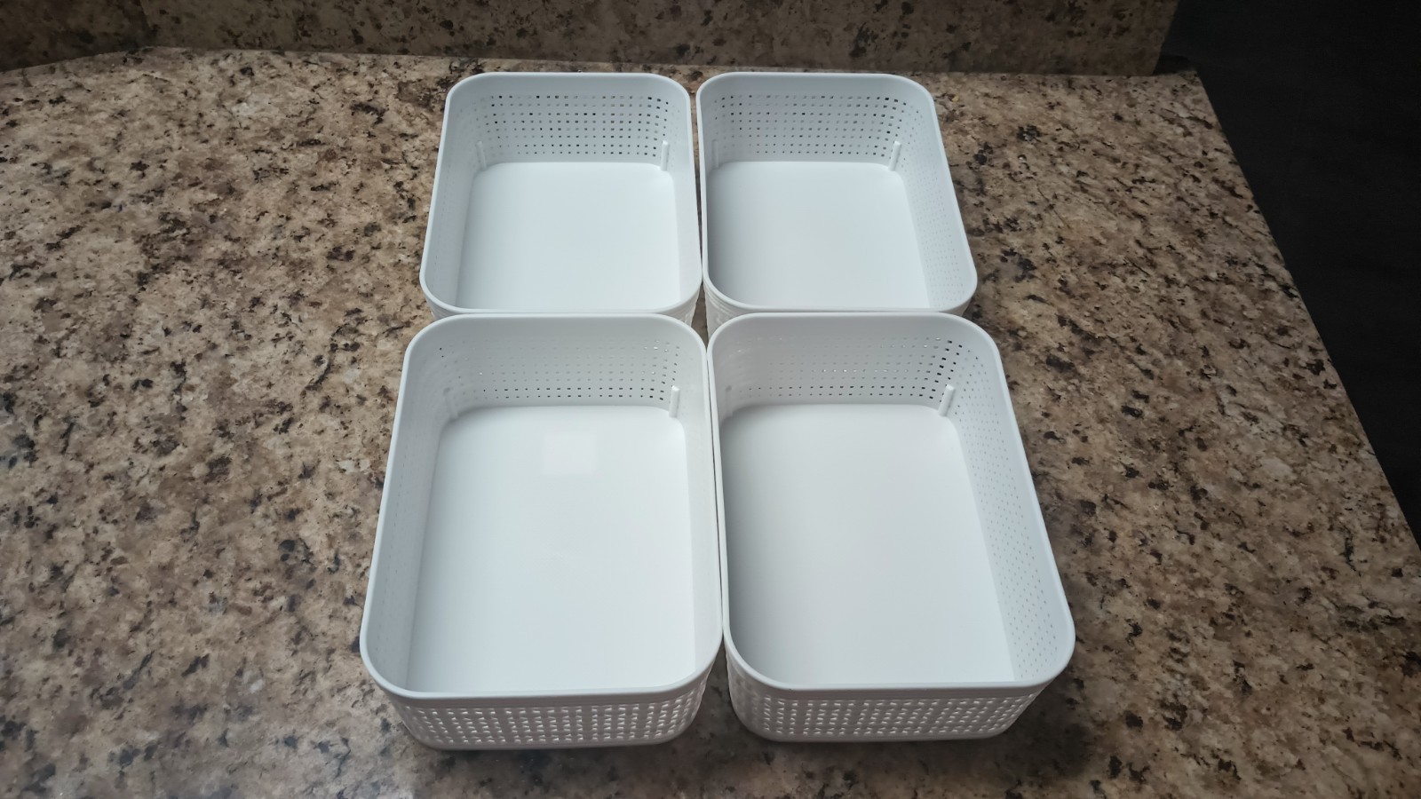 Set of 4 White Bino Plastic Basket Drawer Organizers