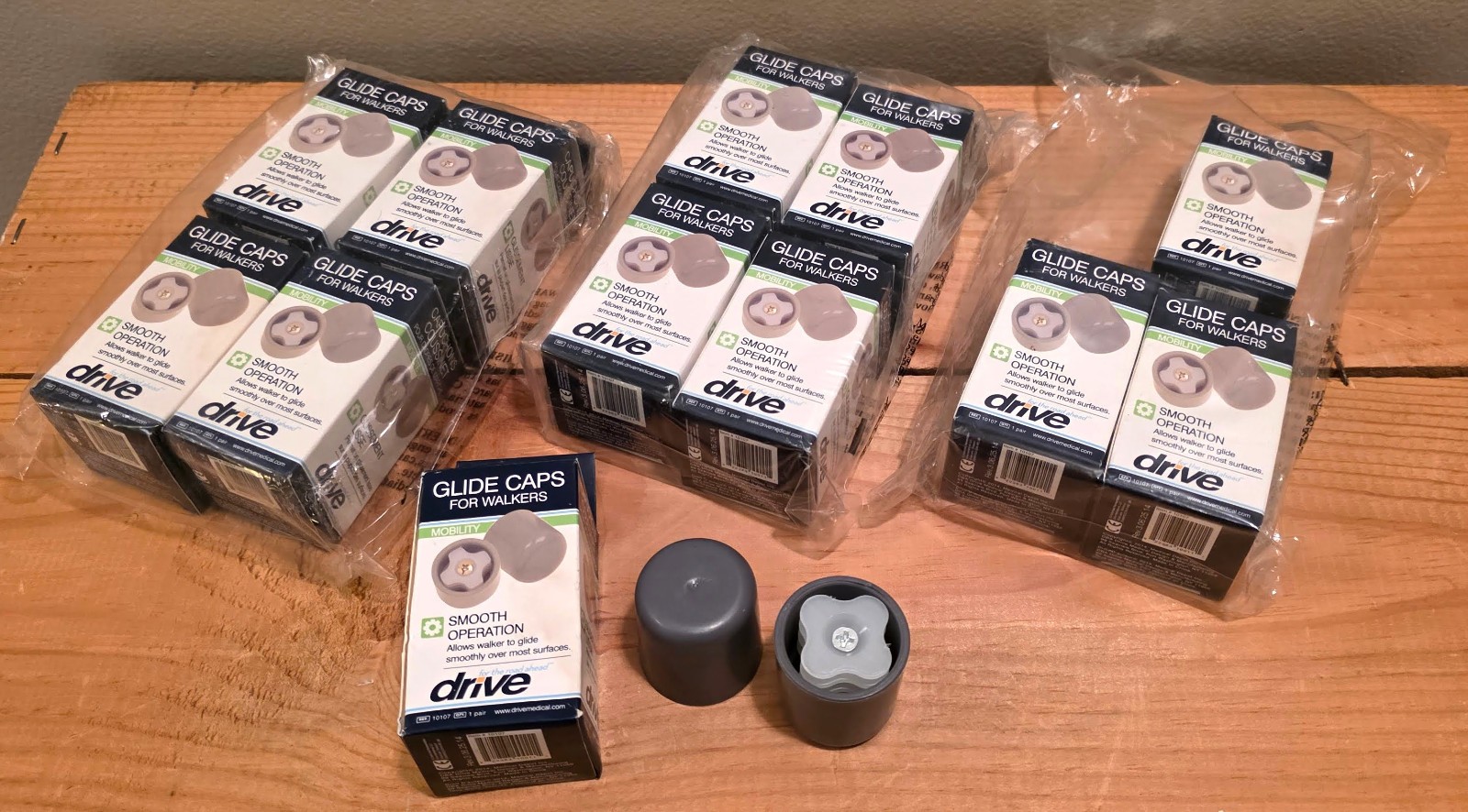4 Boxes (4 pairs) Drive Medical Deluxe Walker Glide Caps,  For 1" Walkers