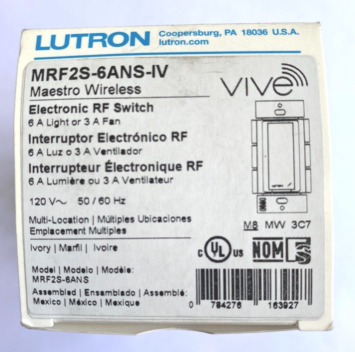 Lutron MRF2S-6ANS-IV 6A Vive Maestro RF Wireless Replaces Older MRF2-6ANS-IV