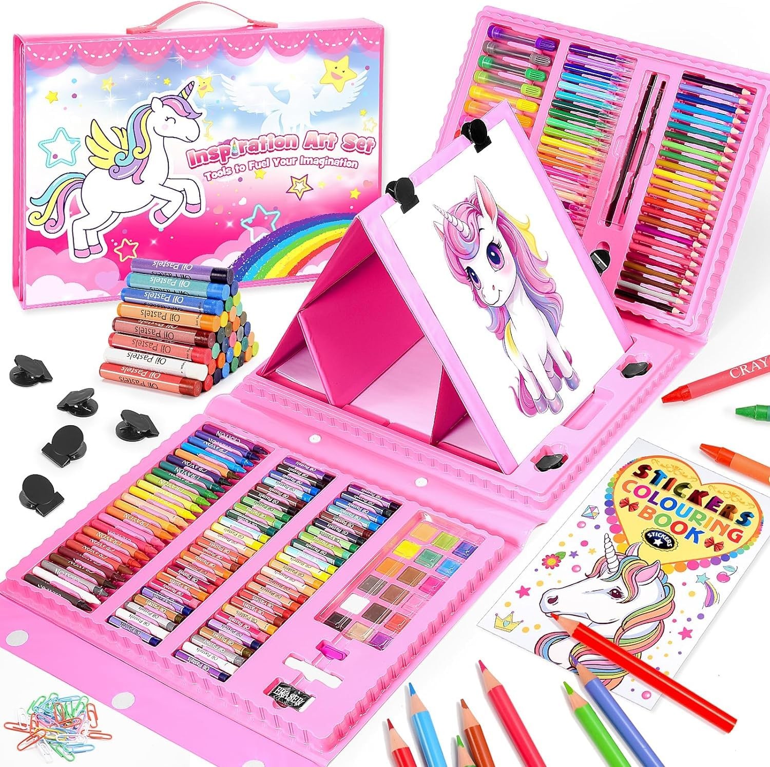 Art Supplies, Kits Arts and Crafts for Kids Age 4-6 208 PCS, Unicon-Pink