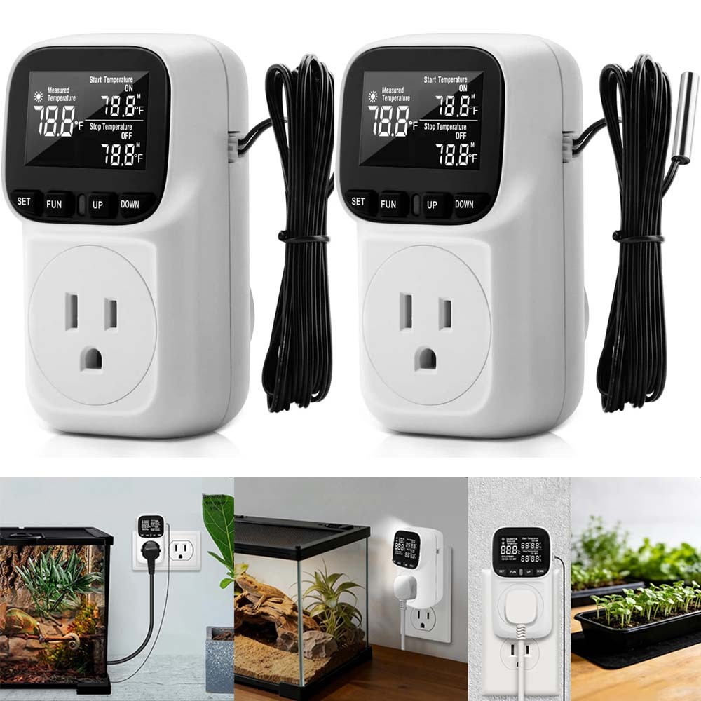 2 Pack Digital Temperature Controller, Thermostat Outlet Plug, Cyclic Timing