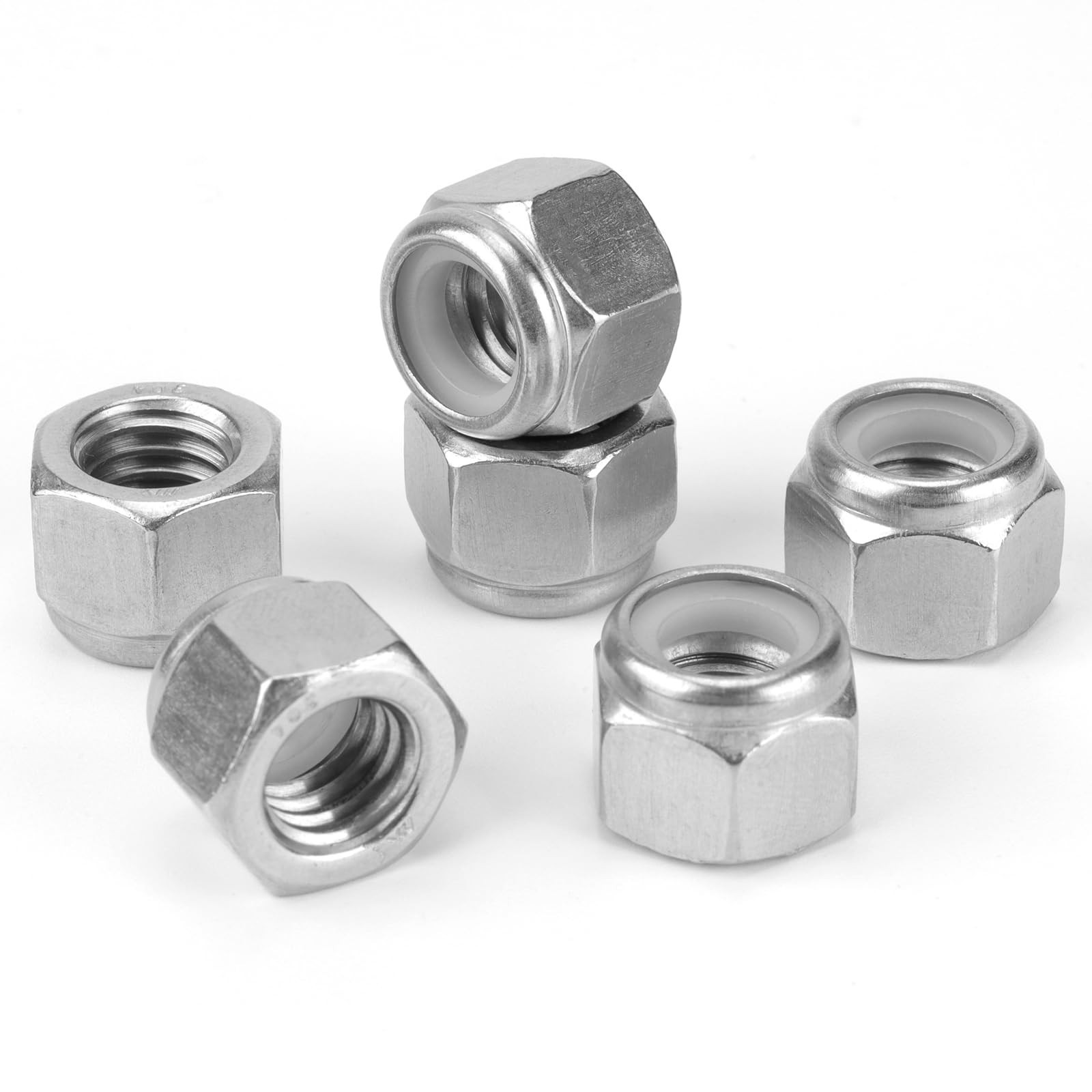 100 Pack #10-24 Lock Nuts, 304 (A2-70) Stainless Steel Nylon Insert Locknuts,...