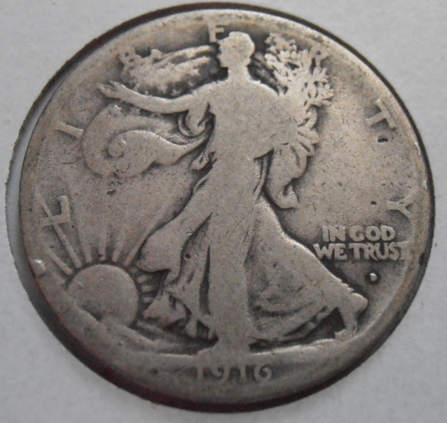 1916 D Walking Liberty Half Dollar, Semi-Key Date, (16DSR2))