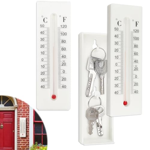 2025 Upgrade Modern White Thermometer Key Hider Outdoor Garden Key Holder
