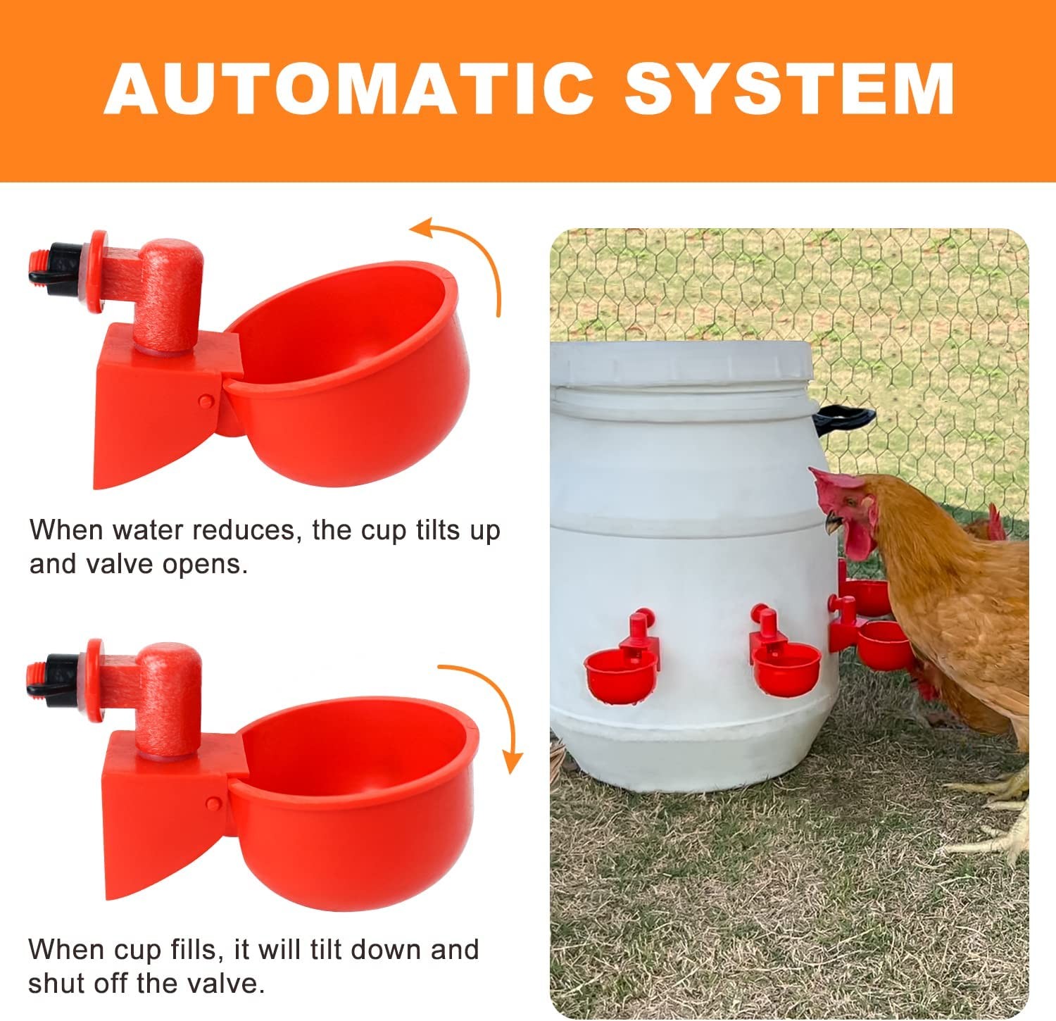 6PCS Automatic Poultry Drinking Cups Chicken Water Feeder Waterer Cups For Hens