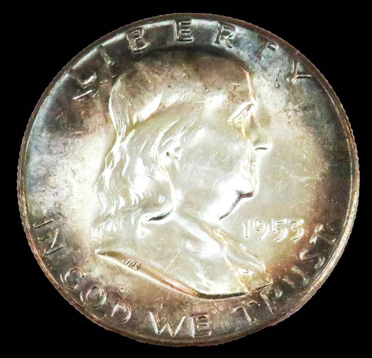 1953 USA FRANKLIN HALF DOLLAR FBL 50C COIN "SUPER COLORS"