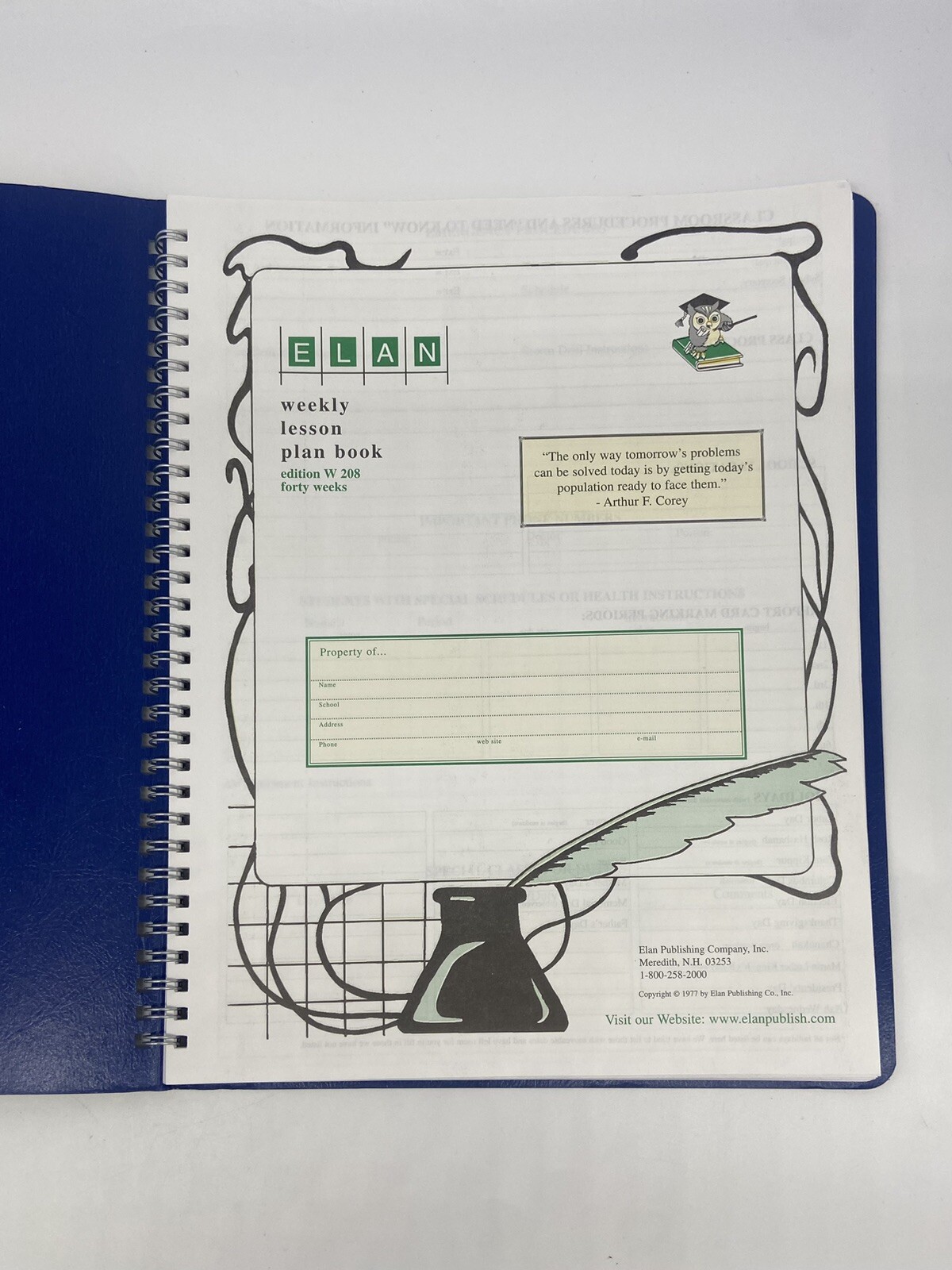 8 Period Teacher Lesson Plan; Days Vertically Down The Side (W208) - OPEN BOX