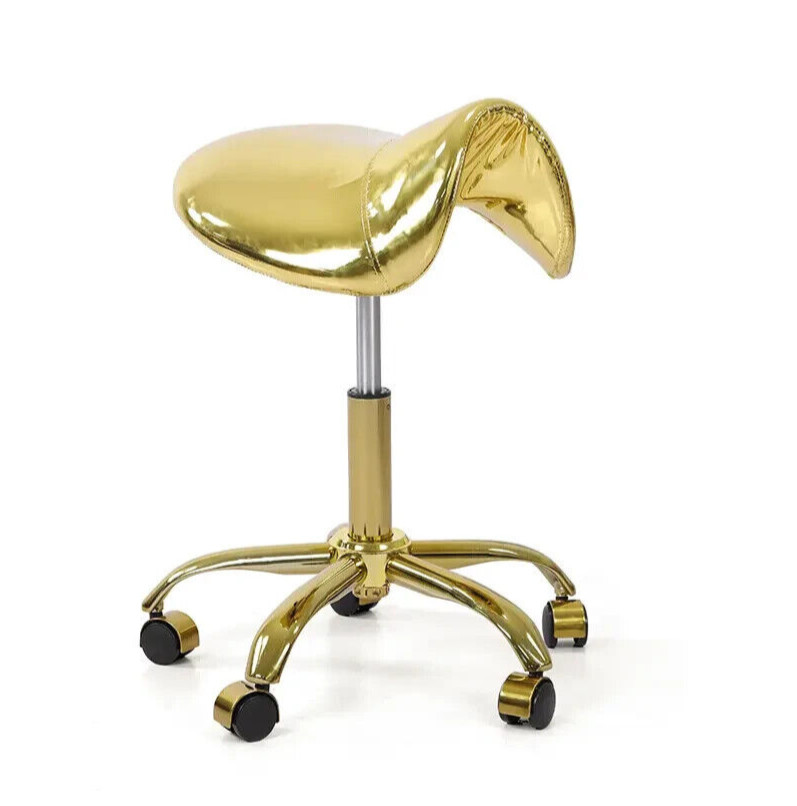 Hydraulic Saddle Stool Gold Rolling Swivel Chair with Wheels Adjustable stool
