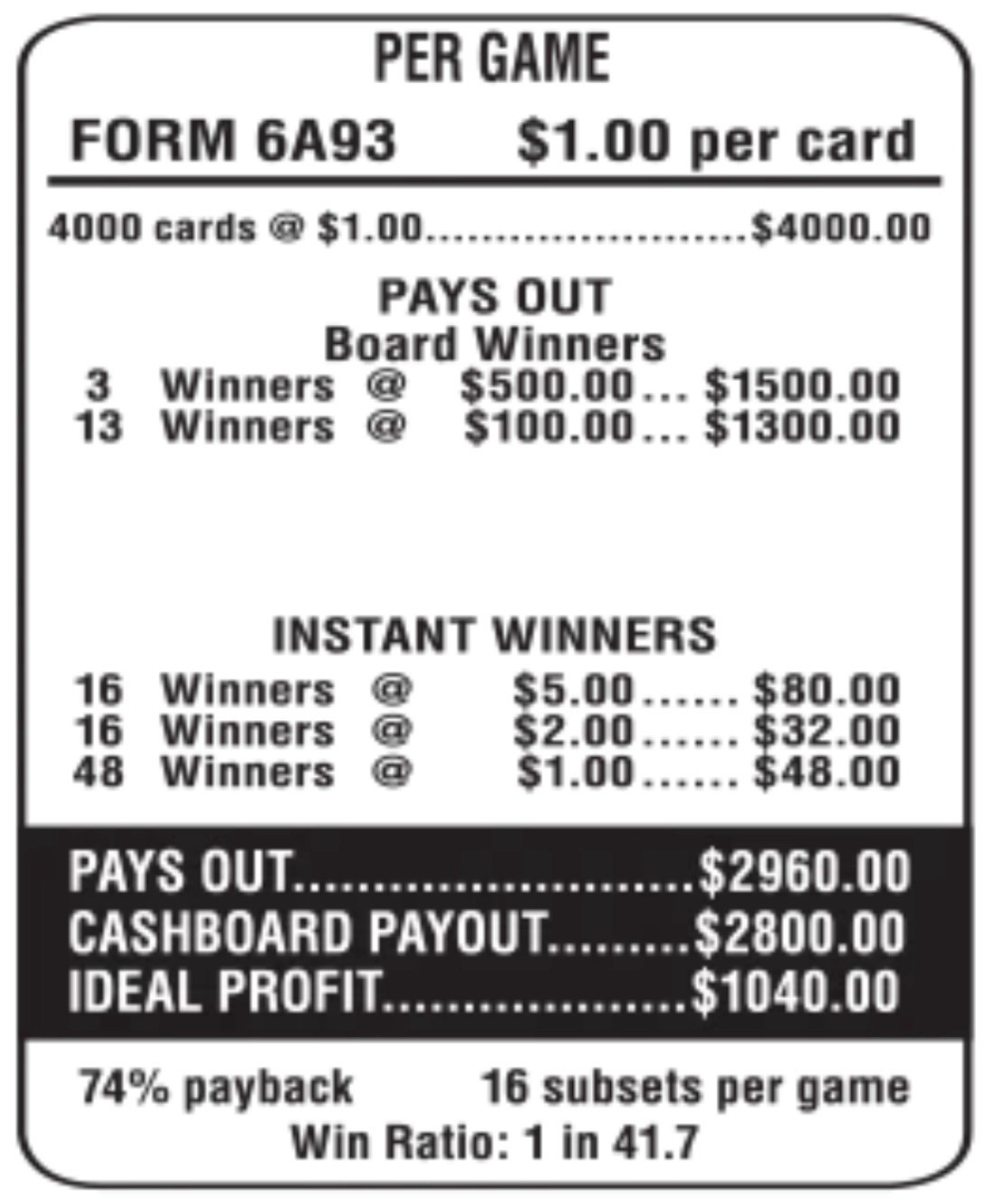 Pull Tabs Cash Board Game